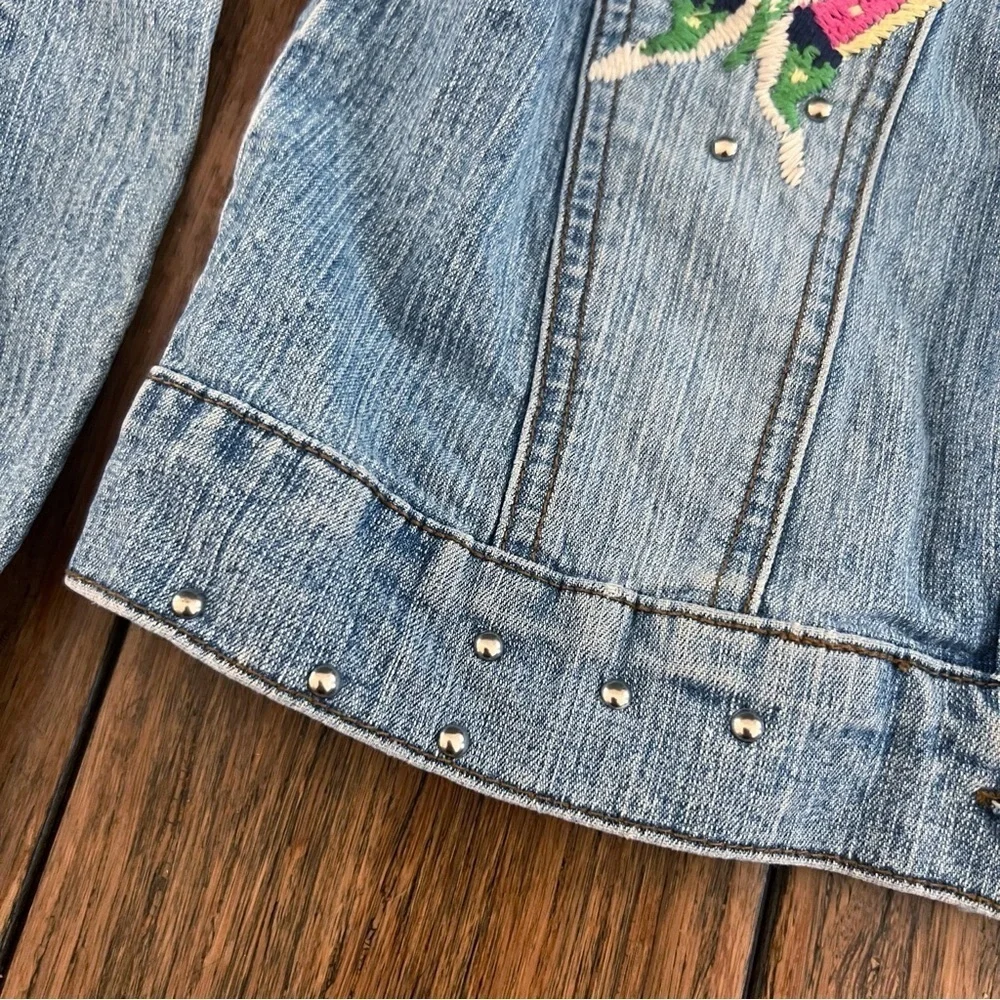 Vintage Y2K Arizona Jean Co Girls Embroidered Jean Jacket Studded Butterfly S